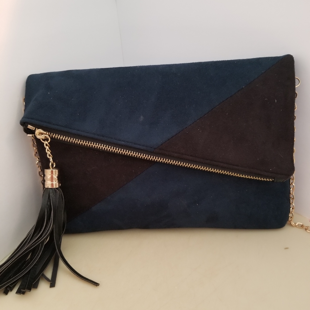 Elegant Black and Blue Clutch with Tassel